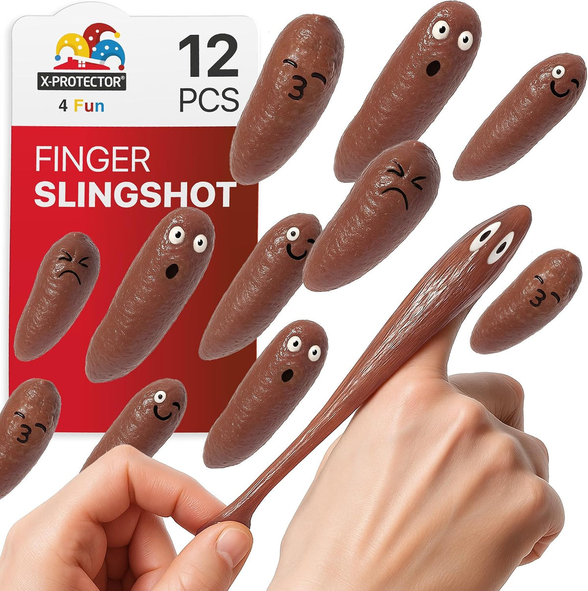 Rubber Poop Slingshot - 12 PCS Pack Flying Finger Slingshot