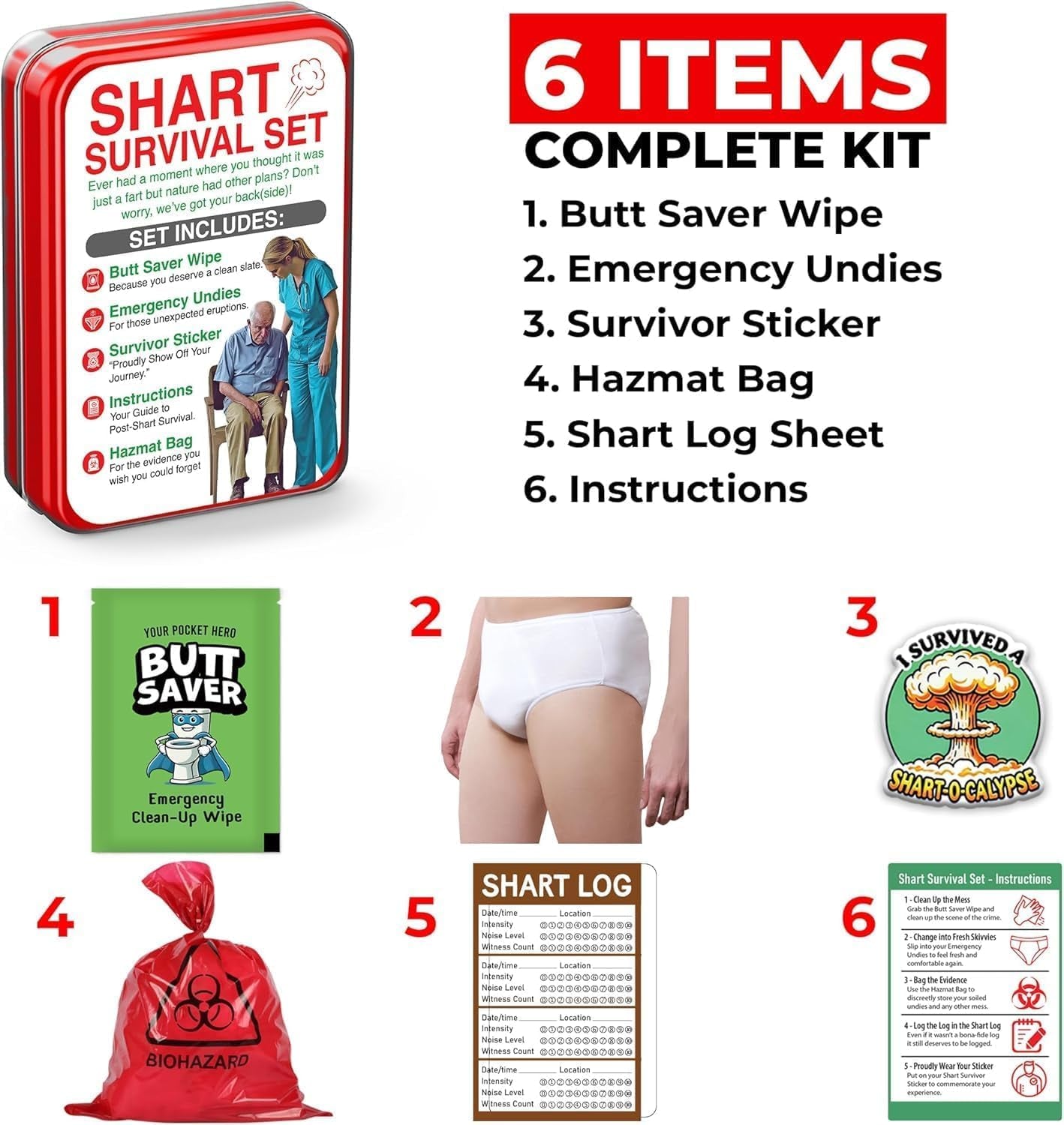 Funny Survival Set Gag Gift with Underwear, Hazmat Bag and Wet Wipe for Men