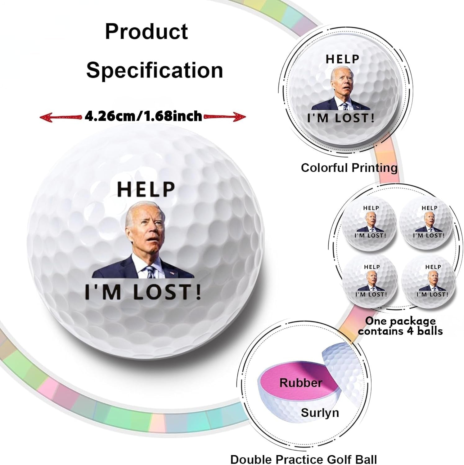 4 Pcs Funny Golf Balls for Birthday, Father’S Day Christmas Novelty Golfer Gift for Dad Coworkers Golfers Golf Lovers