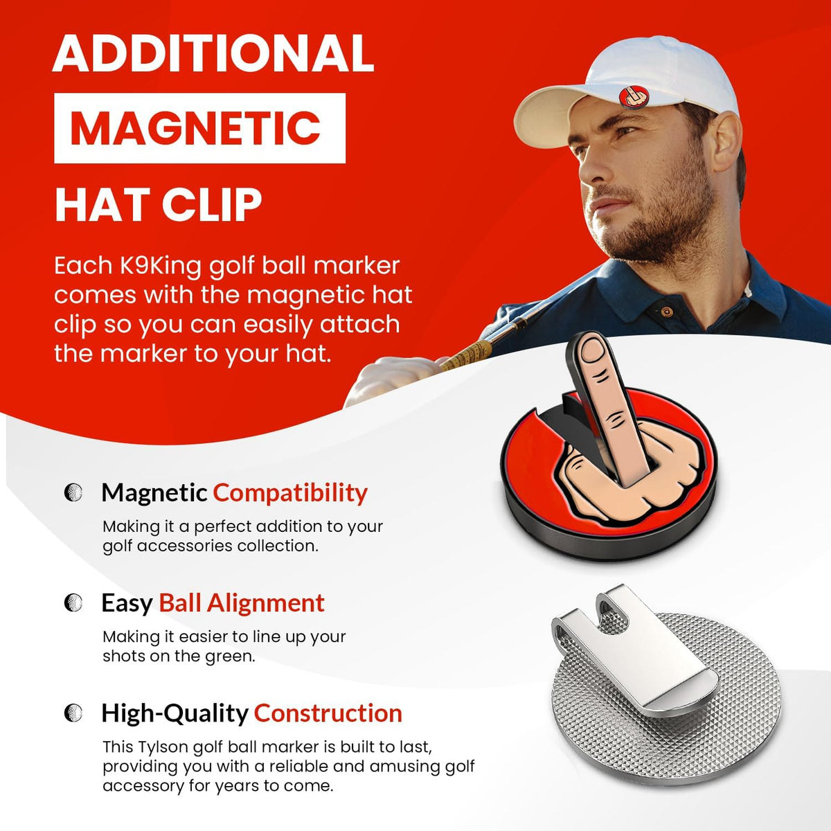 Ultimate Middle Finger Golf Ball Marker | Magnetic Hat Clip | Alignment Ball Mark | Funny Golf Accessory Cap Premium Gift for Golf Enthusiasts