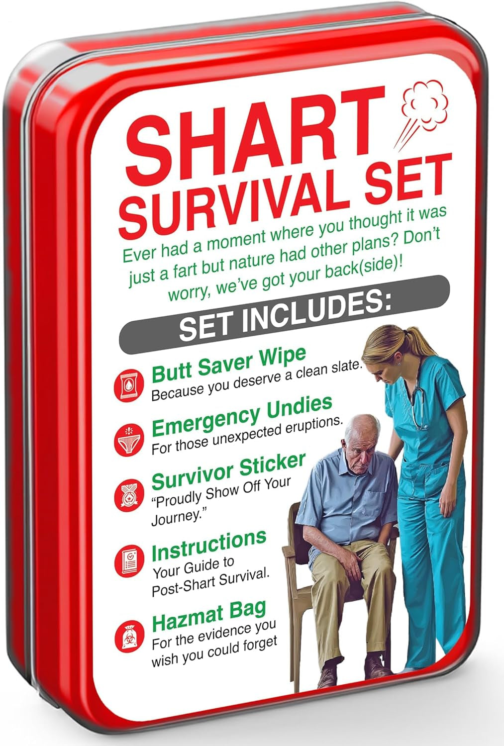 Funny Survival Set Gag Gift with Underwear, Hazmat Bag and Wet Wipe for Men