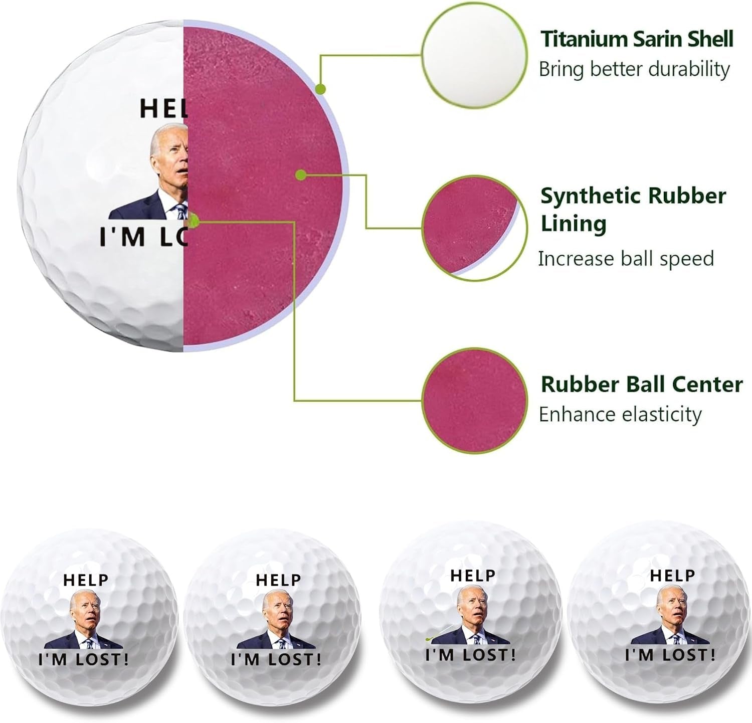 4 Pcs Funny Golf Balls for Birthday, Father’S Day Christmas Novelty Golfer Gift for Dad Coworkers Golfers Golf Lovers