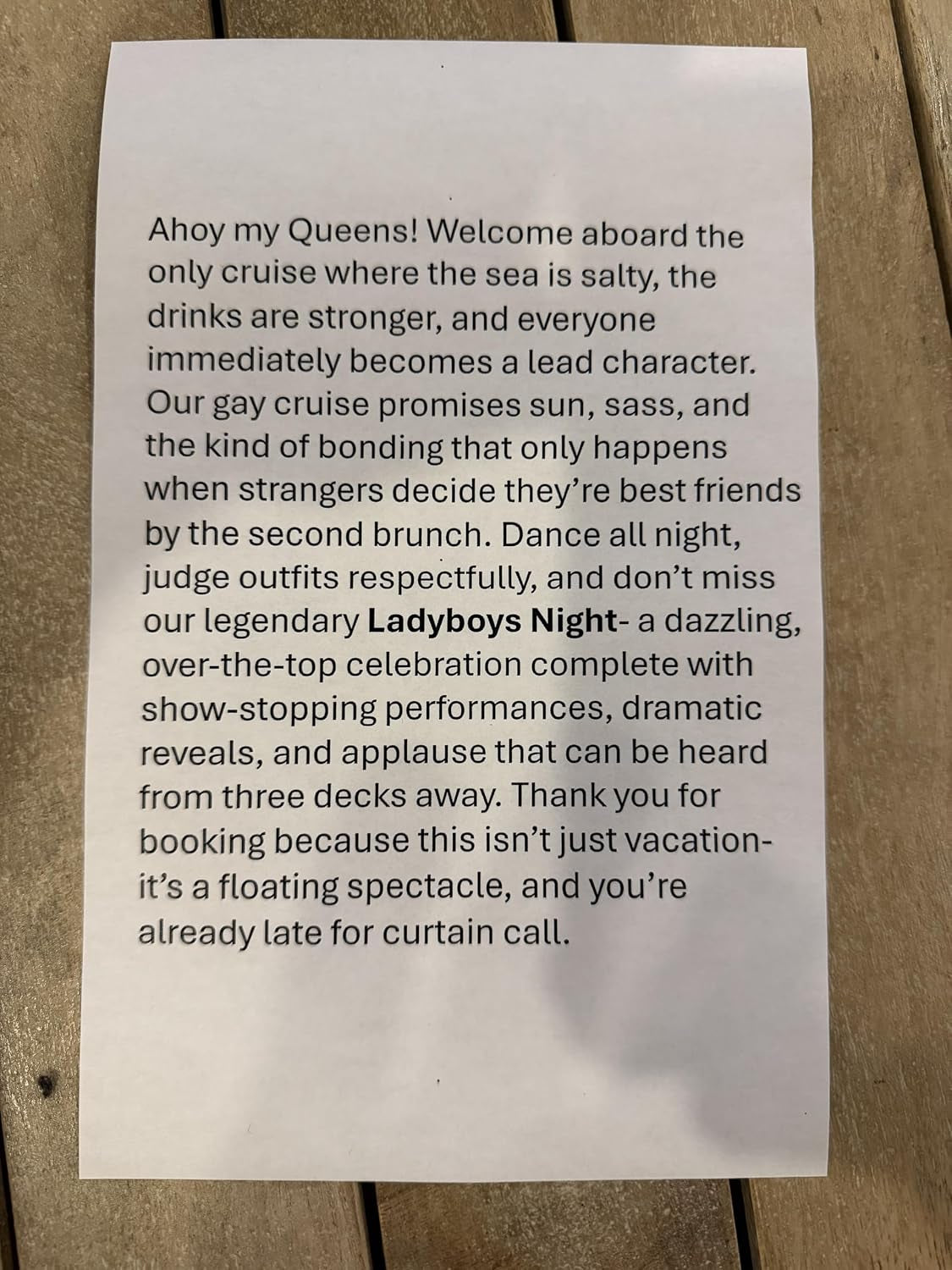 Gay Cruise Prank Package with Tickets