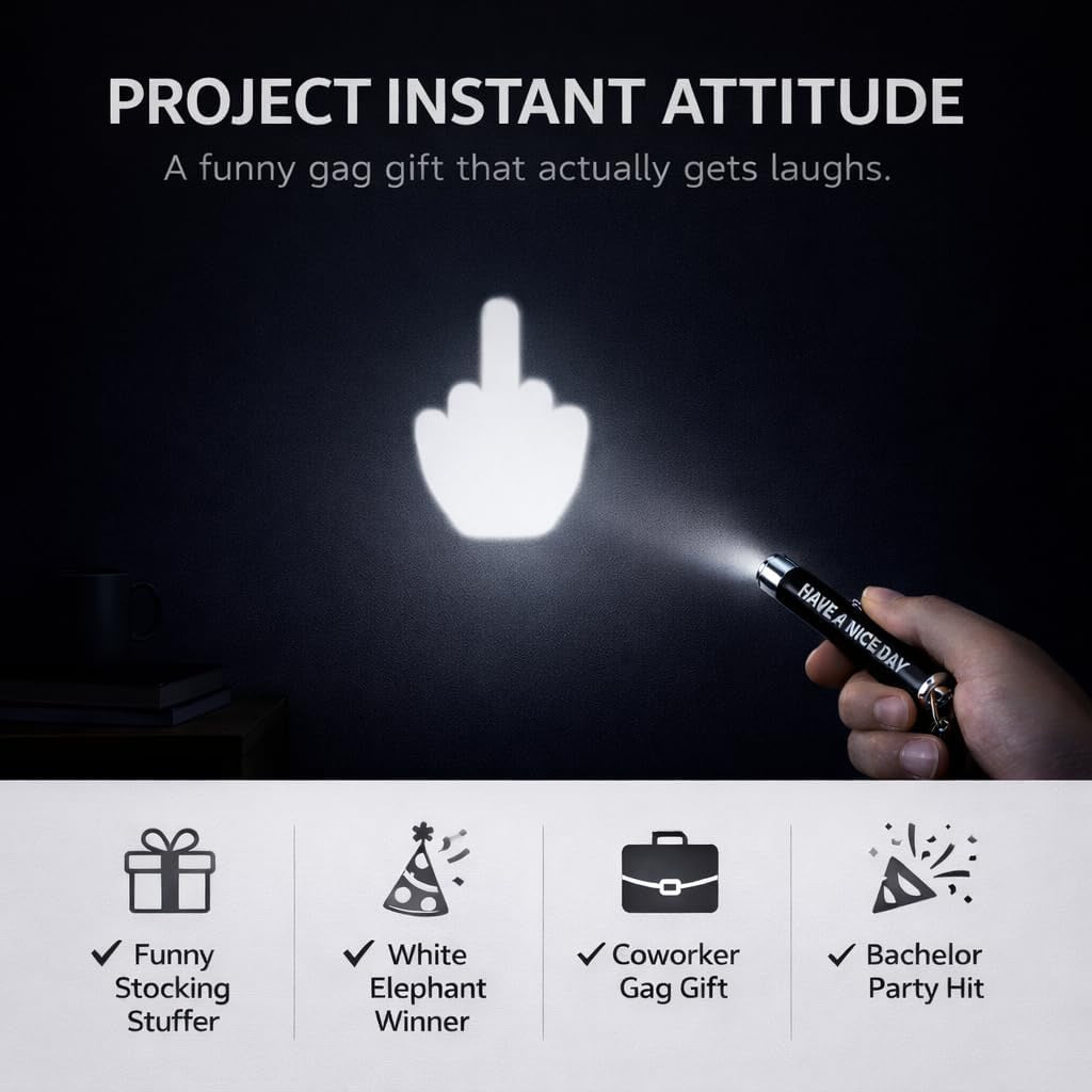 Funny Middle Finger Keychain LED Light - Projects Middle Finger Image - Novelty Gag Gift for Adults, Funny Prank Gift, White Elephant & Coworker Gift